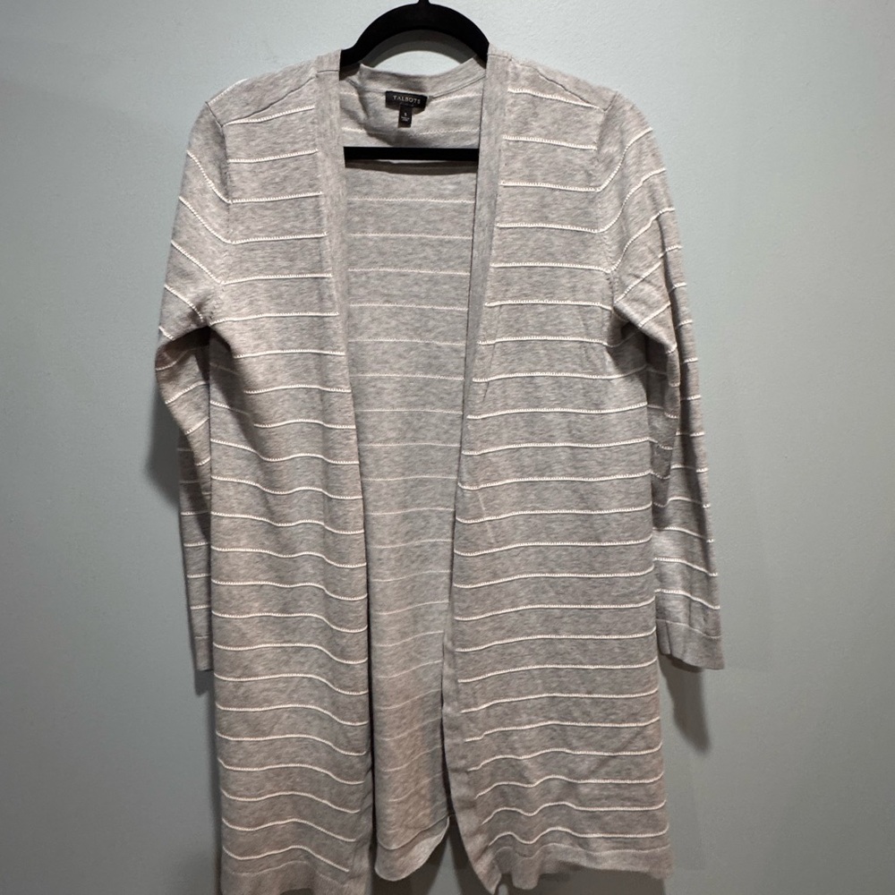 Talbots Light Gray Striped Cardigan